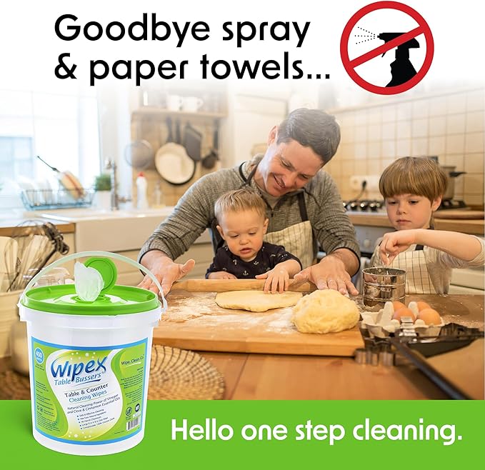 Wipex Table Bussers - Natural Cleaning Wipes | Table Cleaning Quick Cleaner & Counter Wipes | Made with Vinegar, Propolis, Clove and Cinnamon Oil, 400 Natural Surface Wipes