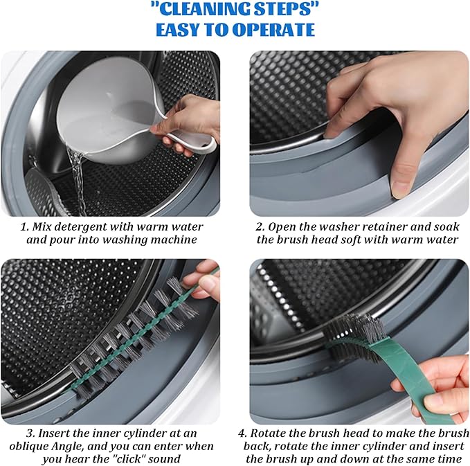 3Pcs Washing Machine Cleaning Brush, Flexible Nylon Bristles Laundry Brush, 0.8x23.6in Effective Reusable Cleaning Tool for Washing Machine Drums Wash Cleaner Front Load Washer Cleaner