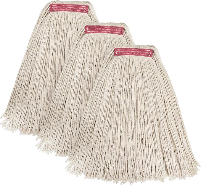 Matthew Cleaning 20oz 3Pack Cotton Floor Mop,Cotton Looped-Open String Heavy Duty String Refills, Universal Headband Blend,Mop Head Replacement for Home, Industrial and Commercial Use(White)