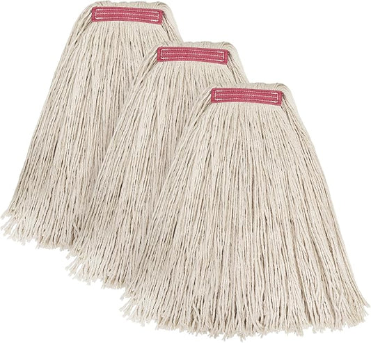 Matthew Cleaning 20oz 3Pack Cotton Floor Mop,Cotton Looped-Open String Heavy Duty String Refills, Universal Headband Blend,Mop Head Replacement for Home, Industrial and Commercial Use(White)