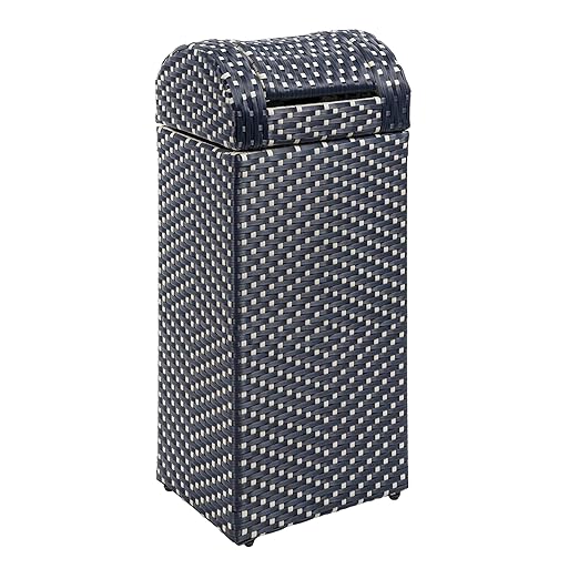 happimess HPM1201B Darla 14.27-Gallon All-Weather Wicker/Metal Swing Top Hideaway Outdoor Trash Can, Navy/White, Classic, Coastal, Casual Wastebin for Backyard, Patio, Porch, Kitchen