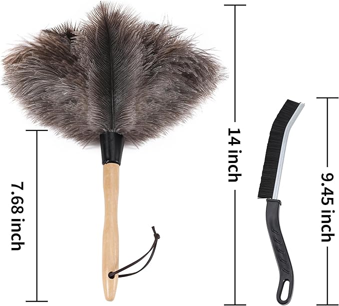Soarer Ostrich Feather Duster - 14 inches Fluffy Handle Reusable Feather Duster 2pcs Cleaning Brush for Cleaning Supplies,Ceiling Fan, Crafts, Blinds, Furniture
