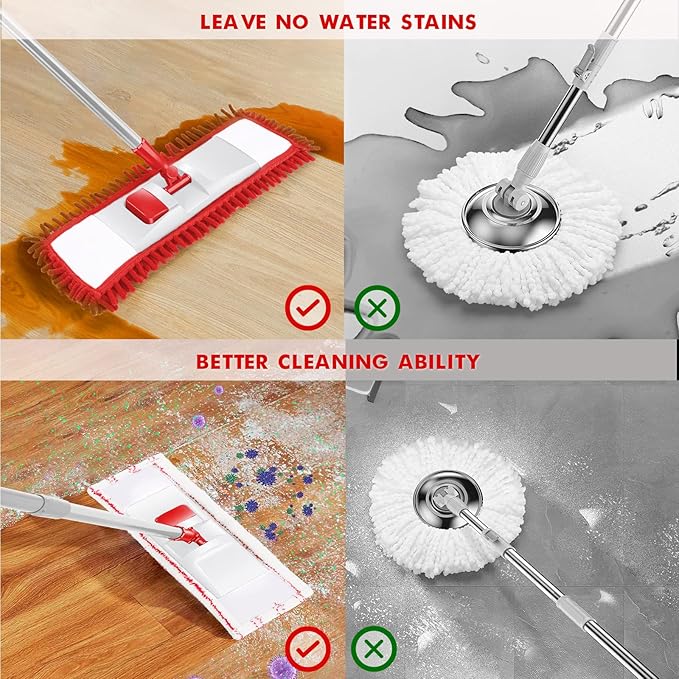 MASTERTOP Microfiber Mop for Floor Cleaning, Flat Dust Mop for Home and Kitchen, Adjustable Stainless Steel Handle with 4 Washable Mop Pads, Hardwood Floor Mop for Wood, Vinyl, 1 Cleaning Scraper