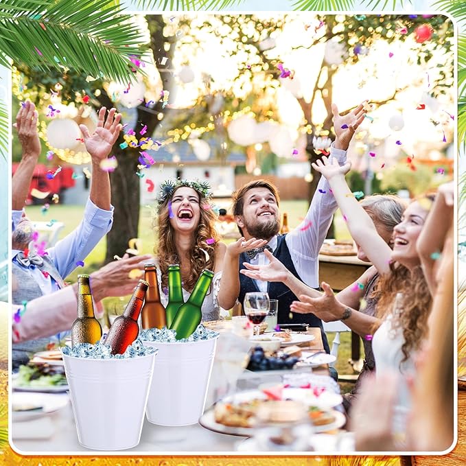 Zopeal 6 Pcs Large Metal Bucket Beer Bucket Galvanized Steel Pail with Handle for Gifts Basket Ice Candy Party(7.4 x 7.2 x 4.6 Inch,White)