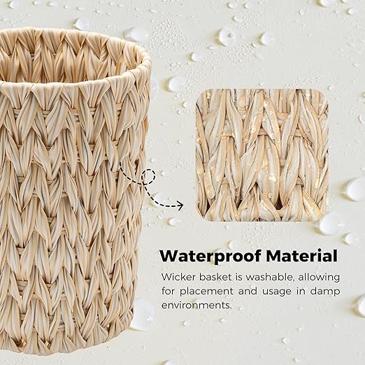 GRANNY SAYS Small Wicker Trash Can, 2 Gallon Bathroom Waste Basket, Small Bathroom Garbage Can, Plastic Trash Basket for Decor, Round Wastebaskets for Office, Bedroom, Cabinet