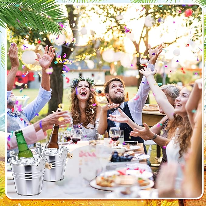 Zopeal 6 Pcs Large Metal Bucket Beer Bucket Galvanized Steel Pail with Handle for Gifts Basket Ice Candy Party (3.5 x 3 x 2.3 Inch,Silver)