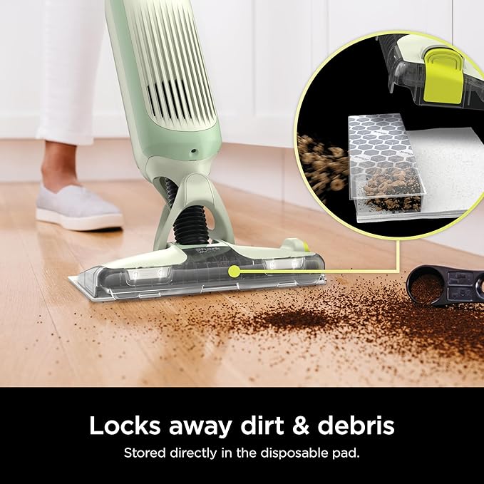 Shark VACMOP Cordless Hard Floor Cleaner, Vacuum and Spray Mop, Powerful Suction, Lightweight, LED Headlights, Includes 4 Disposable Pads, 12oz Multi-surface Cleaning Solution, Lime Green, VM252GN