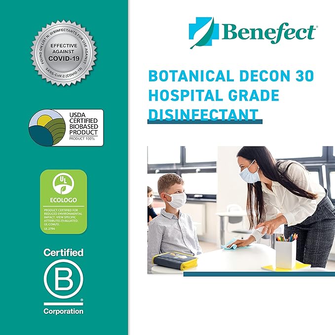 Benefect Botanical Decon 30 Disinfectant Cleaner, 5 Gallon, Light Lemon & Thyme Scent, Hospital Grade Disinfectant, Kills Over 99.99% of Germs, Safe for Food-Contact Surfaces