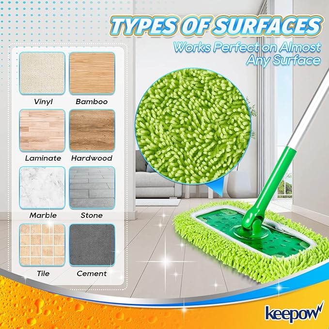 KEEPOW Dry Sweeping/Wet Mopping Cloths for Swiffer Sweeper, Reusable & Washable Microfiber Mop Pads Refills for Hard-Surface/Hardwood Floor Cleaning, 6 Pack (Mop is Not Included)