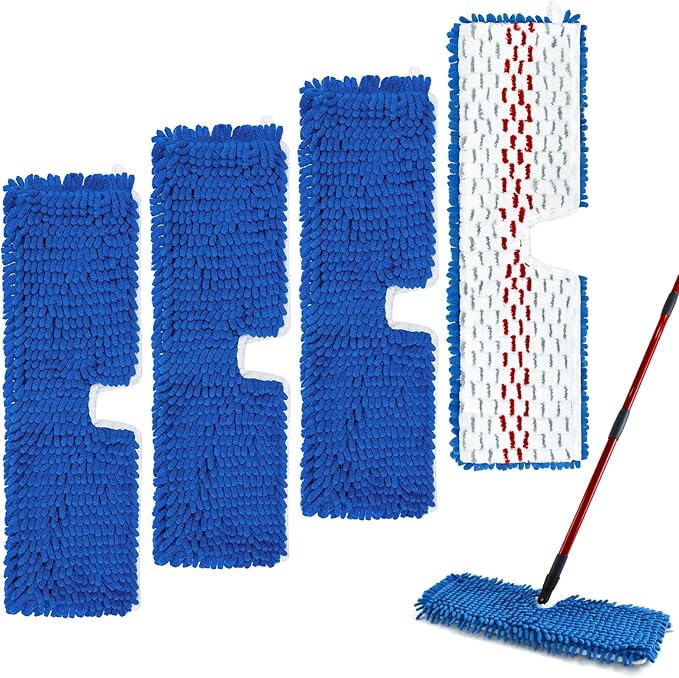 4 Pack Mop Head Replacement Compatible with O-cedar Hardwood Floor 'N More Microfiber Dual or 3-Action Flip Mop Refill Chenille Mop Replace Pads for Ocedar Dual-Action Flip Mop,Reusable & Washable Pad