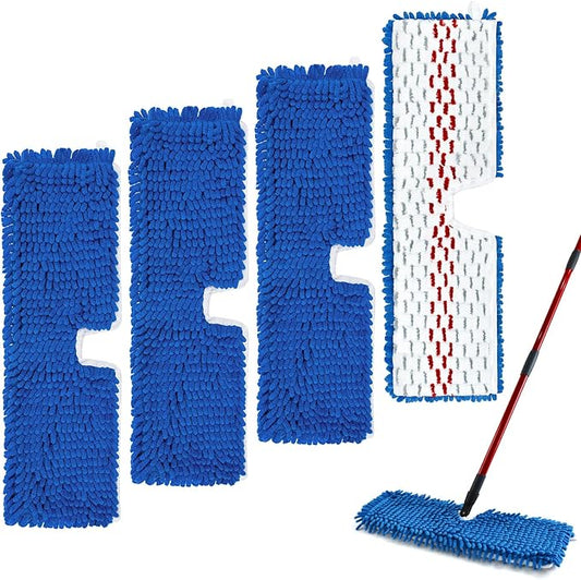 4 Pack Mop Head Replacement Compatible with O-cedar Hardwood Floor 'N More Microfiber Dual or 3-Action Flip Mop Refill Chenille Mop Replace Pads for Ocedar Dual-Action Flip Mop,Reusable & Washable Pad