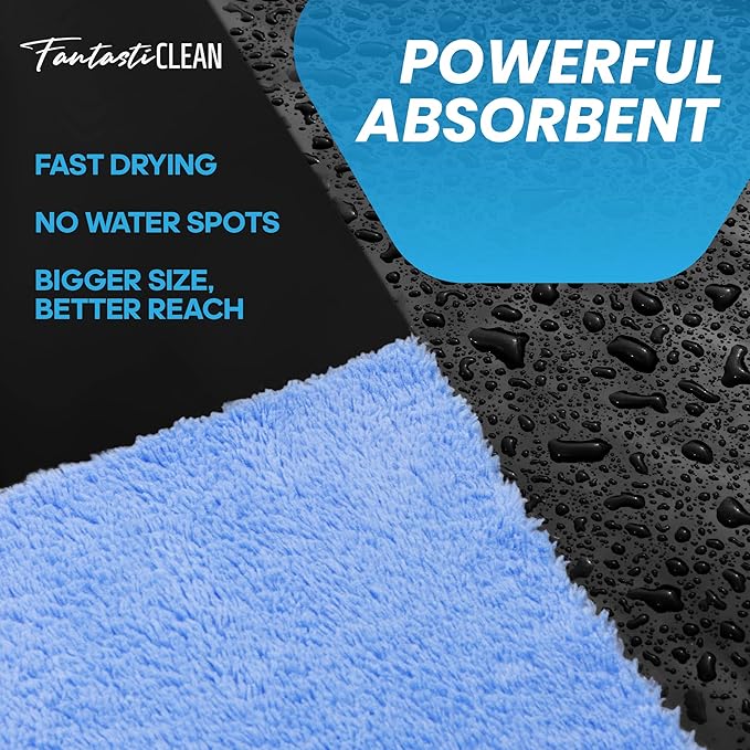 Fantasticlean Microfiber Towels for Cars, Tear Away Car Detailing Cloth Roll, RV Boat Drying Polishing, Edgeless Plush, Coral Fleece, Ultra Absorbent, Scratch-Free, 14" x 14", 20 Pack (Blue)