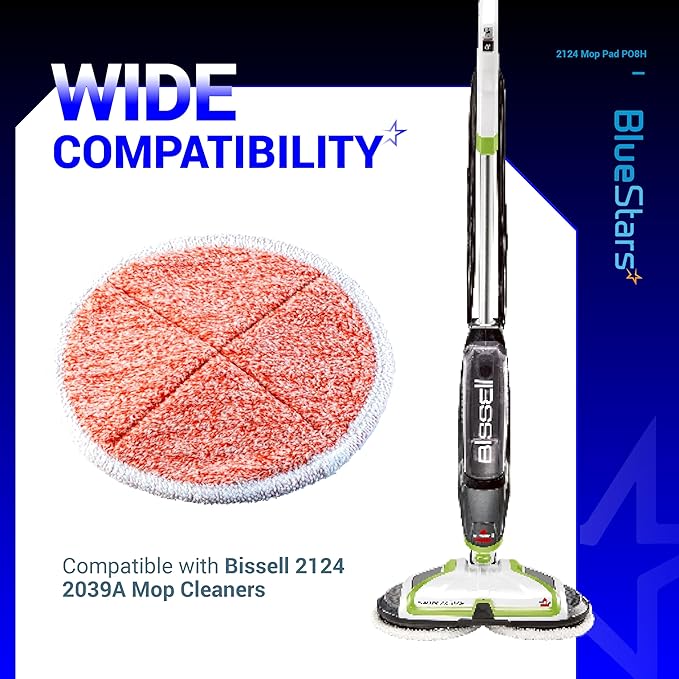 BlueStars 8 Pack Spinwave Replacement Mop Pads Compatible with Bissell Spinwave 2124 2039A 2039 2307 23157 20391 20399 Hard Floor Mop Cleaners - 8 Heavy Scrub Pads (Orange) - Washable & Reusable