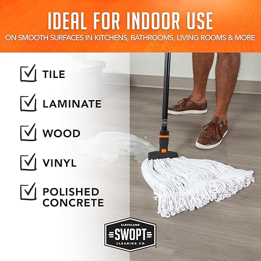 SWOPT Cotton Mop Head — Cleaning Head Interchangeable with All SWOPT Cleaning Products for More Efficient Cleaning and Storage — Great to Use on Wood, Laminate or Tile Floors, Machine Washable