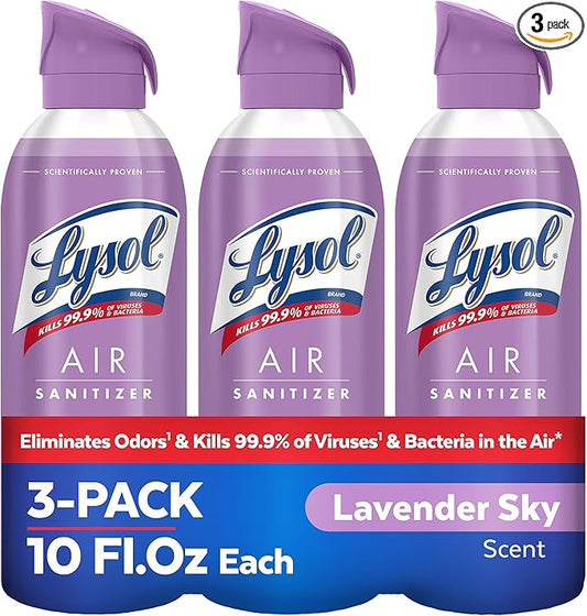 Lysol Air Sanitizer Spray with Odor Eliminator for Home & Office, Sanitizing Spray, Air Freshener Alternative, Lavender Sky Scent, 10 oz (Pack of 3)