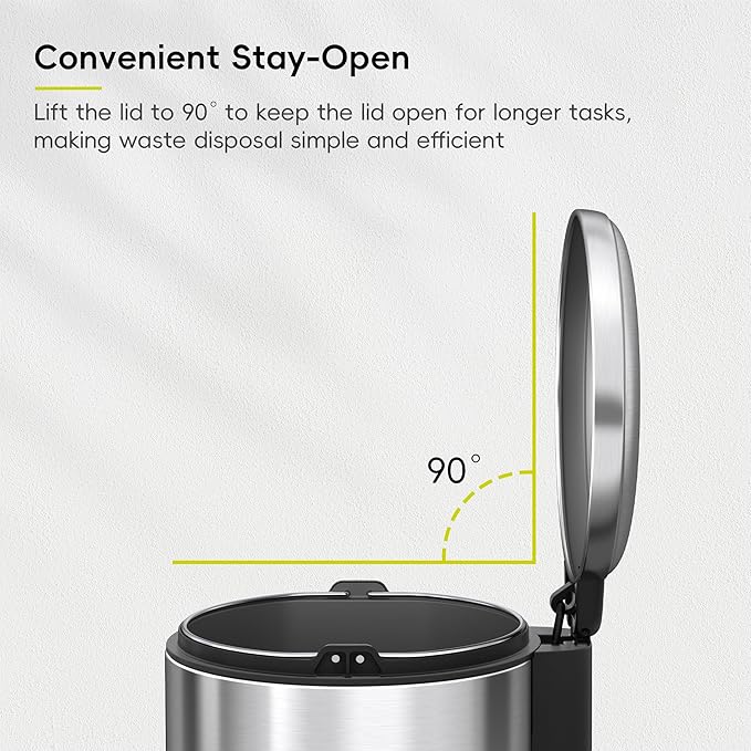 EKO Serene 5L / 1.32 Gallon Step Trash Can with Lid, Small Stainless Steel Round Garbage Can with Removable Inner Bucket, Compact Bin for Powder Rooms, Offices & Tight Bathroom Spaces.