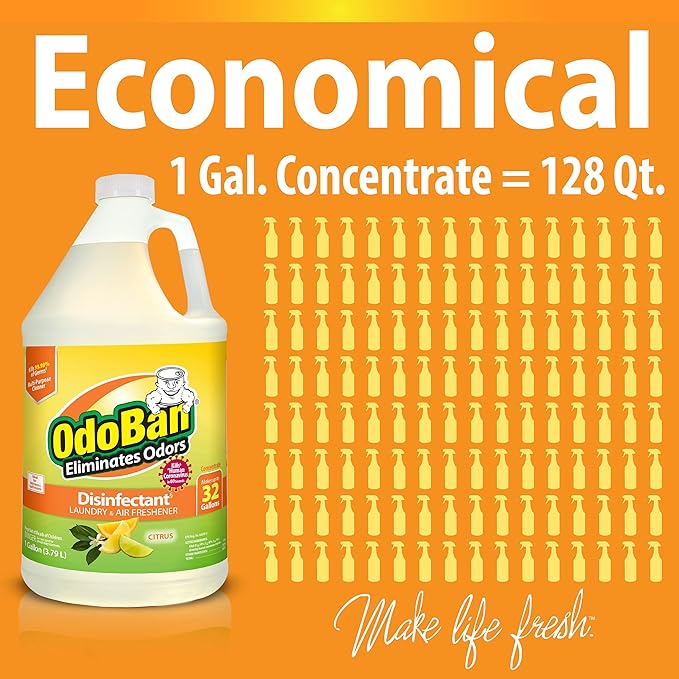 OdoBan Ready-to-Use Disinfectant and Odor Eliminator, Made in the USA, Citrus Scent, Set of 3, 2 Spray Bottles, 32 Ounces Each and 1 Gallon Concentrate