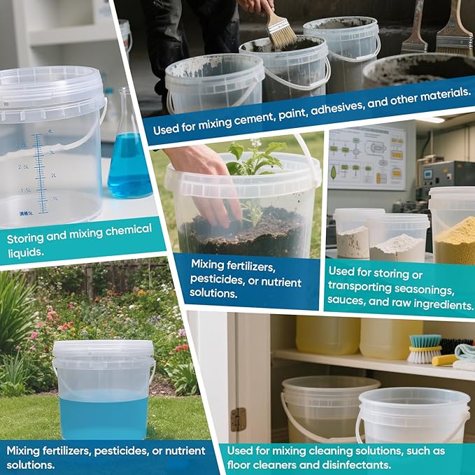 ASEVAT 0.8Gal 2Pack Clear Bucket Graduated Pail Container with Lid, Food Grade Buckets, Cleaning Containers Plastic Pails Extra Durable Handles with Grip for Easy Carrying