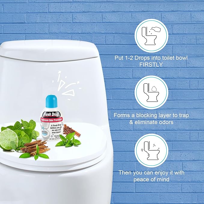 Fresh Drop Poop Odor Eliminator, Toilet Odor Eliminator, One Drop Toilet Deodorizer, Toilet Spray, Air Freshener Spray, 0.67 Fl Oz Each, 3 Pack