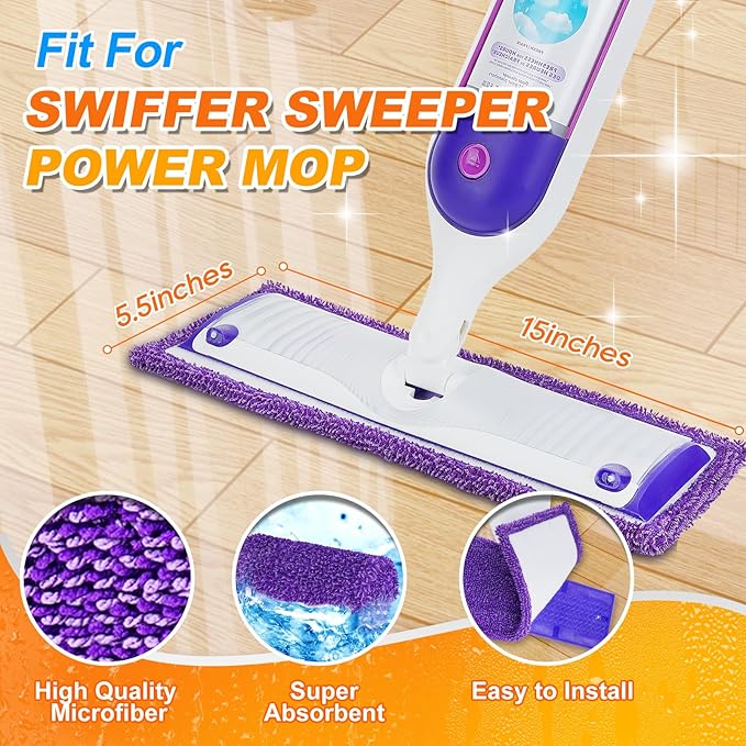 Reusable Power Mop Pads Compatible with Swiffer Power Mop, MyKEEPOW Power mop Refills Pads for Floor Cleaning, 5 Packs