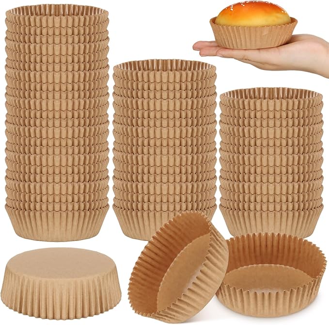 Uiifan Disposable Round Cupcake Liners Paper Baking Cups Wrappers Cupcake Paper Microwave Oven Safe Bakeware Mold for Snacks Cakes(Brown,50 Pcs)