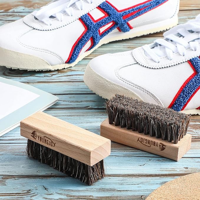 YoungJoy Sneaker Cleaning Brush Shoes Shine Dauber Nylon/Horsehair/Boar Cleaner Brushes Crepe Applicators(Horsehair bristle)
