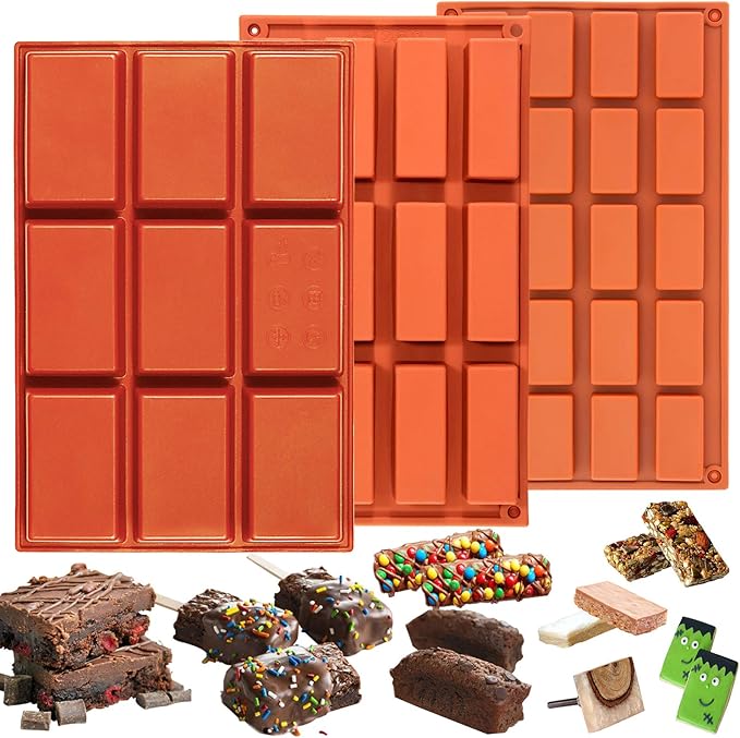 FUNSHOWCASE Rectangle Bars Silicone Mold 3 Trays Assortment