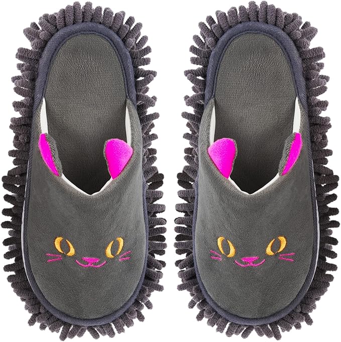 Warm Microfiber Slippers Floor Dust Dirt Hair Mop Slippers Shoes Anti-slip Moccasin Bedroom Home (Dark gray)