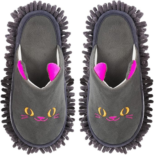 Warm Microfiber Slippers Floor Dust Dirt Hair Mop Slippers Shoes Anti-slip Moccasin Bedroom Home (Dark gray)