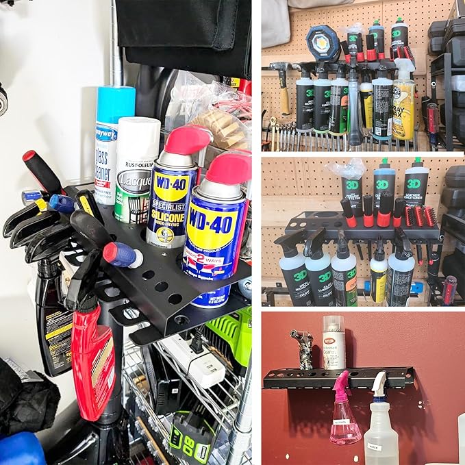 Bottle Storage Rack, Detailing Brush Organizer, Spray Bottle Storage Rack, 3/8" Air Tool Holder, for Garage and Workspace (1pc-Black)