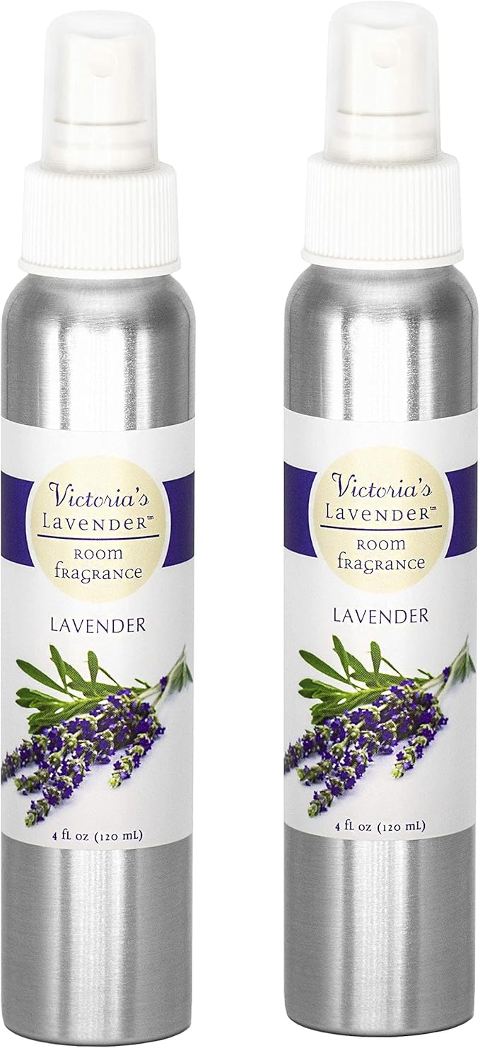 Victoria's Lavender Room Spray - All Natural Home Fragrance, Pure Oil Air Freshener & Odor Eliminator, Relaxing Scent, Aromatherapy Household Essentials, Made in the USA, 2-Pack Lavender, 4 oz each