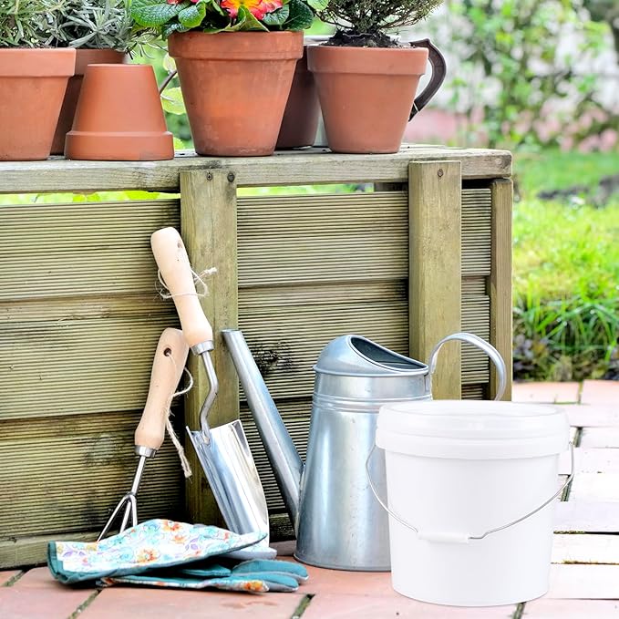 vababa 4 Gallon Plastic Food Storage Pail with Handle, 4-Pack Utility Storage Bucket Container with Lid, White