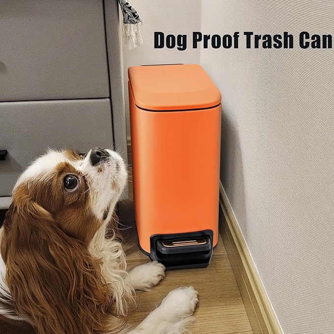 Cesun Small Bathroom Trash Can with Lid Soft Close, Step Pedal, 6 Liter / 1.6 Gallon Stainless Steel Garbage Can with Removable Inner Bucket, Anti-Fingerprint Finish (Matt Orange)