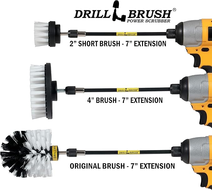Auto Brushes - Drillbrush - Rotary Drill Brush Cordless Scrubber - Detail Brush Set - Chrome Wheel Cleaner - Leather Cleaner - Bathroom Cleaning Tools - Drill Brush Pads - Bathtub - Shower Cleaner