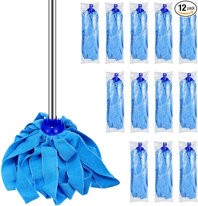 Yaomiao 12 Pcs Microfiber Mop Heads Replacement for 0.8 Diameter Handle Floor Cleaning Wet Dry Cotton Cloth Mop Head Refills for Industrial Commercial Cleaning