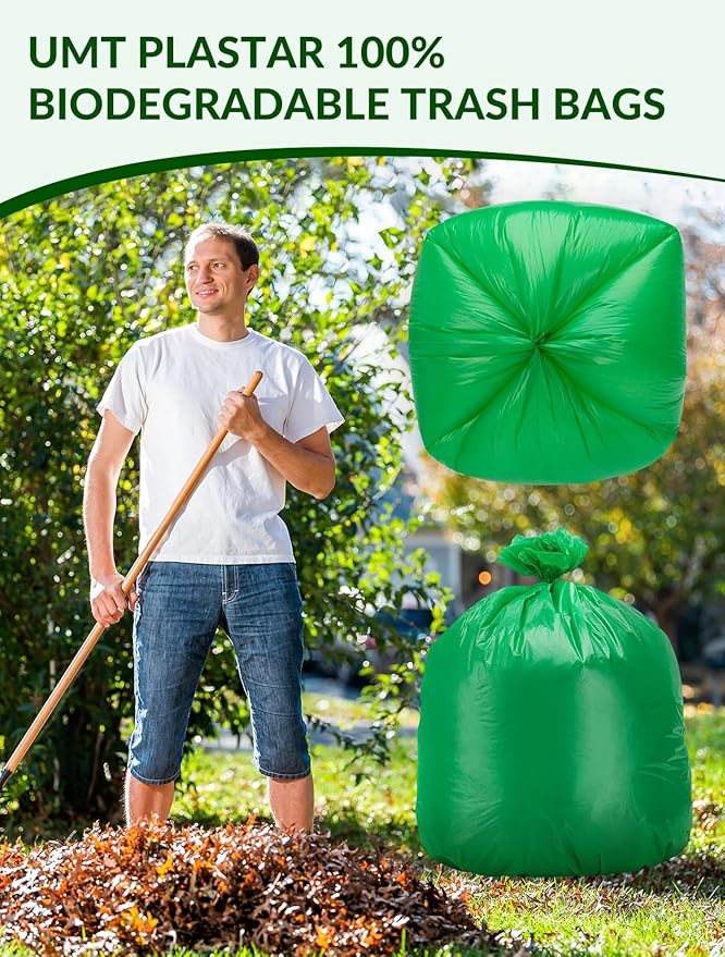 400 Count 100% Biodegradable and Compostable Trash Bags, 13-16 Gallon, 15 Microns, 24x24 Inches, Green Eco-Friendly
