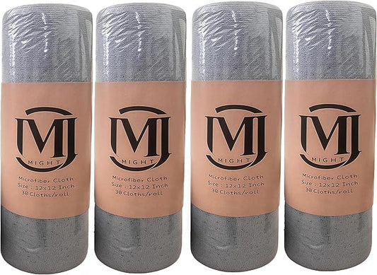 MRIGHT Gray Microfiber Cleaning Cloths Roll, 12x12 Inch, 60 Sheets-2 Rolls, Reusable, Machine Washable, Super Absorbent, Lint Free, Tear Away Design (2)