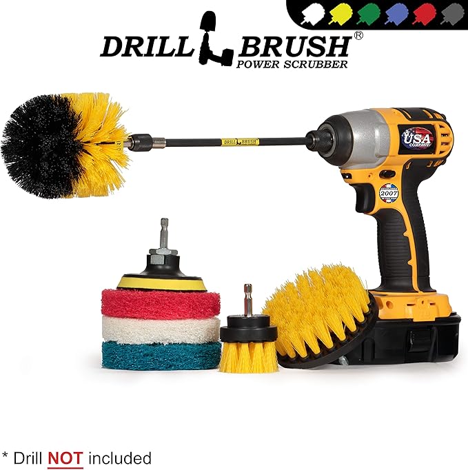Drillbrush Power Scrubber Brush Set - Drill Brush Attachment - Bathroom Cleaner Scrub Brush - Toilet Brush Cleaning Supplies - Glass Shower Door Cleaner - Powered Tile Cleaner Bathtub Scrubber