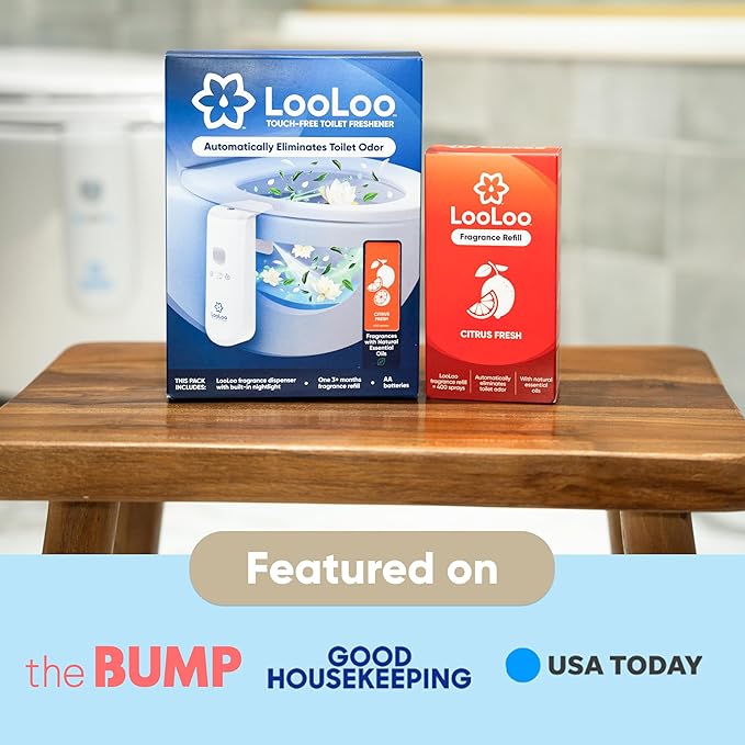 Loo Loo Touch Free Toilet Freshener Refills, Natural Essential Oils – Toilet Smell Eliminator, Bathroom Deodorizer, Air Freshener Spray for Bathroom, Citrus Fresh Fragrance, 2.0 Fl Oz