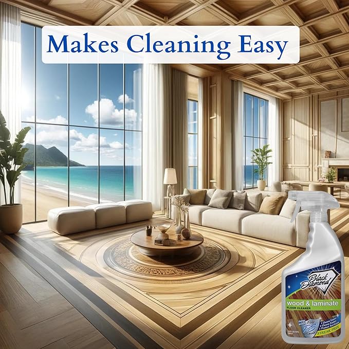 Black Diamond Stoneworks Wood & Laminate Floor Cleaner: For Hardwood, Real, Natural & Engineered Flooring –Biodegradable Safe for Cleaning All Floors. Streak-Free, Easy To Use, Non-Toxic, No-Rinse!