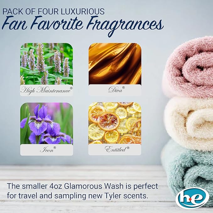 Kinara Tyler Glamorous Wash Liquid Laundry Detergent Gift Pack - Olivi Stain Remover Pen, For Washing Clothes, Linen, Lingerie, Expensive Fabric, Sheets - Pack of 4-4 fl oz each