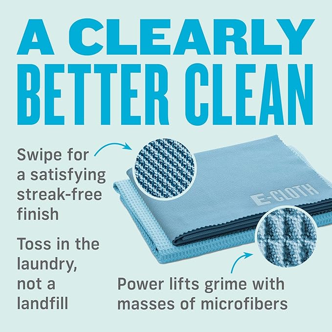E-Cloth Microfiber Cleaning Cloth Glass Kit - Microfiber Towel Window Cleaning Kit - Microfiber Towels for Cars, Windows, Mirrors, & More - Alaskan Blue