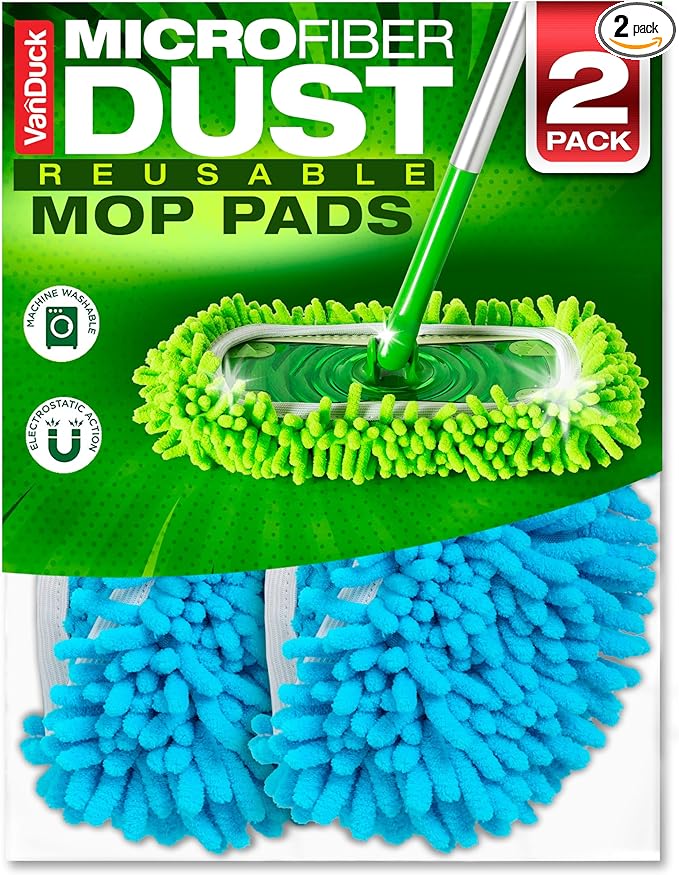 VanDuck Dust Mop Refill Compatible with Swiffer Sweeper (2 Pack) - Microfiber Pet Heavy Duty Dry Cloth Refills - Reusable Mop Pad (Handle is Not Included)