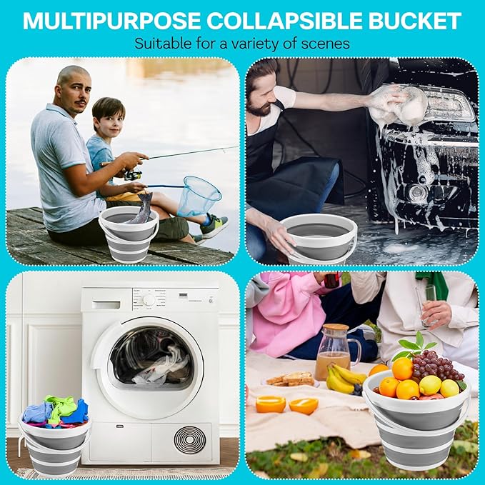 2 Pack Collapsible Buckets - 2.6 Gallon (10L) Large Capacity, Essential for RV, Garden Cleaning, Car Washing, Camping, Fishing, Multi-Purpose Durable Portable Buckets, Easy Storage, Use Anywhere