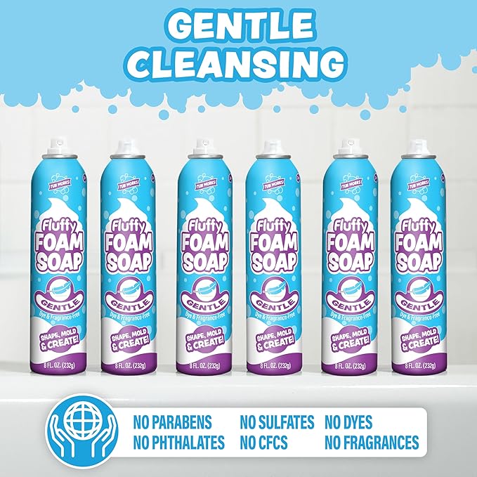 Tub Works™ Fluffy Foam Soap, White, 6 Pack | Shape, Mold & Create Bathtub Art with Soft Bath Foam for Kids | Fragrance-Free & Dye-Free Kids Bath Soap | Easy-to-Use Spray Nozzles