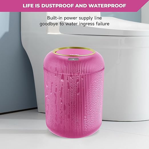 Pukomc Smart Sensor Wastebasket, Convenient and Hygienic Easy to Use, Technology Sensor Waterproof Wastebasket Plastic Trash can for Kitchen, Bathroom, Bedroom, Living Room, Office and Outdoor Pink