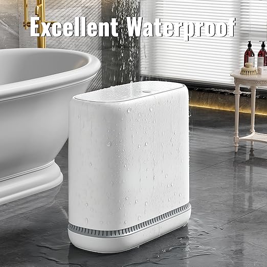 Spreezy Bathroom Trash Can with Lid, 2.3 Gallons / 8.6 L Small Waste Basket, Pneumatic Adhesion Style Garbage Can for Kitchen, Bedroom, Living Room, Office, Trash Bin Includes 5 Rolls of Trash Bags