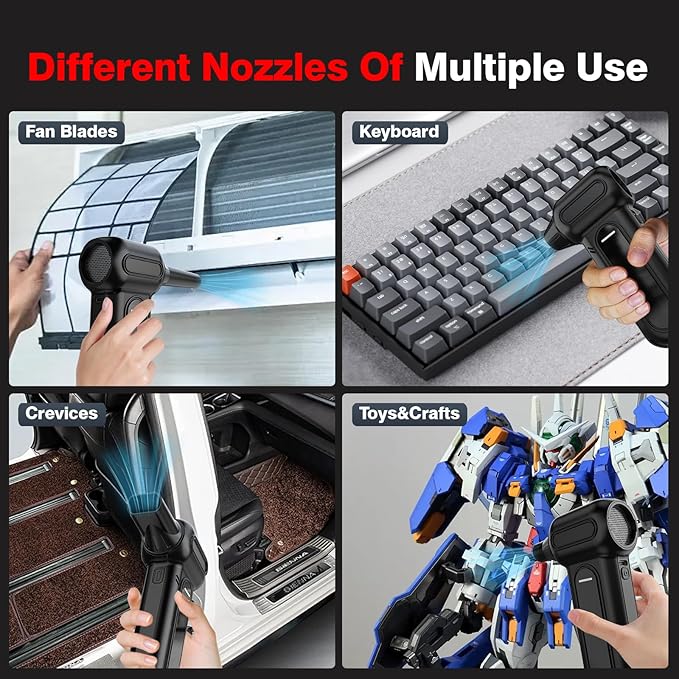 ANABOX Electric Air Duster – 150,000 RPM Cordless Blower, Brushless Motor, 4-Speed Adjustable, Rechargeable 8000mAh, LED Light for Computer, Keyboard, Car & Home Cleaning