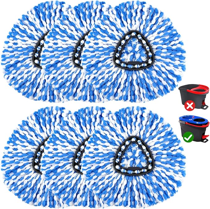 Mop Replace Heads Compatible for O Cedar 6 Pack, Spin Mops Refill Head Replacement for RinseClean 2-Tank System, Machine Washable, Suitable for Hard-surfaced Floors Cleaning