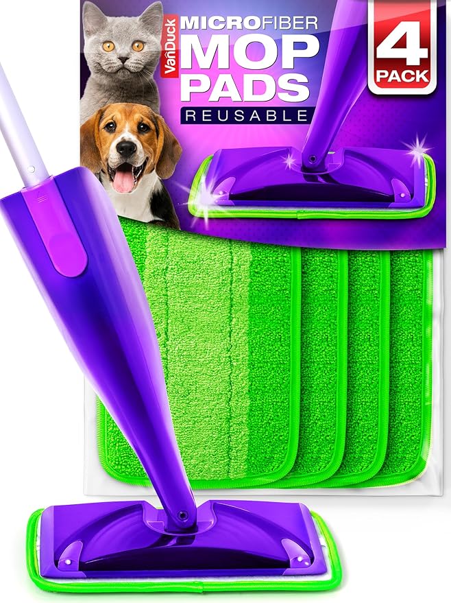 VanDuck Reusable Mop Pads Compatible with Swiffer WetJet (4 Pack) - Microfiber Mop Refill for Wet Mopping Cloths - Hardwood Floor Cleaning Pads are Reusable Replacements